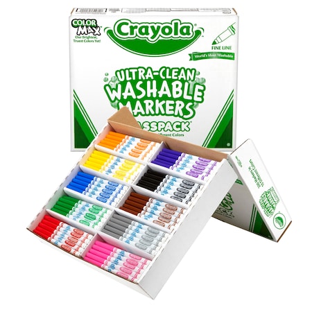 Crayola Ultra-Clean Washable Markers Classpack, Fine Line, 10 Colors, PK200 BIN588211